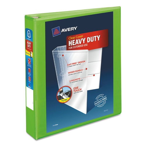  | Avery 79773 Heavy-Duty 1.5 in. Capacity 11 in. x 8.5 in. 3 Ring View Binder with DuraHinge and One Touch EZD Rings - Chartreuse image number 0