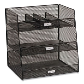 Safco 3293BL 14.63 in. x 11.75 in. x 15 in. 3 Compartments Steel Mesh Onyx Breakroom Organizers - Black