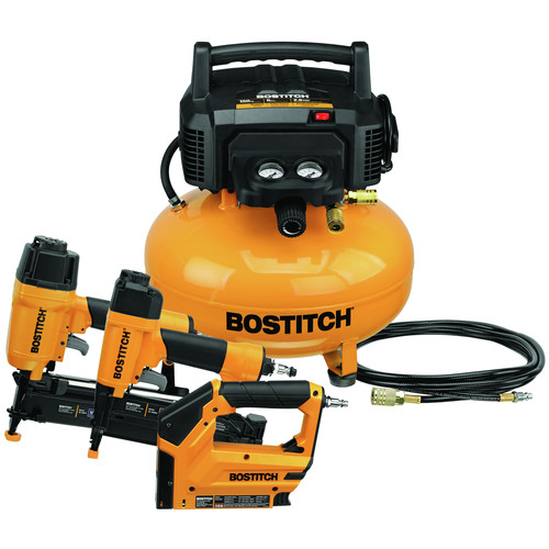 Nail Gun Compressor Combo Kits | Bostitch BTFP3KIT 3-Piece Nailer/ 0.8 HP 6 Gallon Oil-Free Pancake Air Compressor Combo Kit image number 0