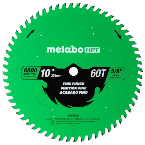 Table Saw Blades | Metabo HPT 115762M 10 in. 60-Tooth Industrial PTFE Miter Saw/Table Saw Fine Finish Blade image number 0