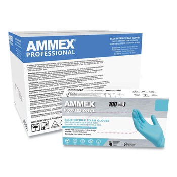 Ammex 9.5 in. Long 3 mil Powder-Free Nitrile Exam Gloves - Small/Light Blue (1000/Carton)
