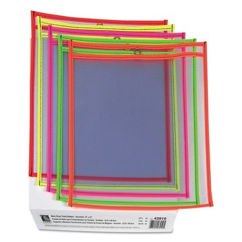 REPORT COVERS AND POCKET FOLDERS | C-Line 43910 75 in. Assorted 5 Colors 9 in. x 12 in. Stitched Shop Ticket Holders - Neon  (25/Box)