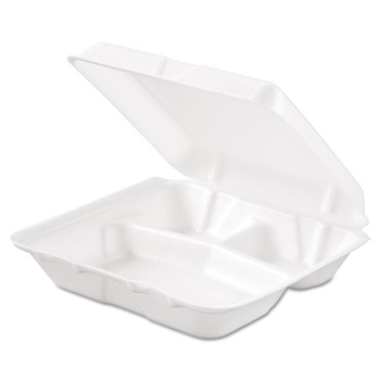 PRODUCTS | Dart 80HT3R 3-Compartment 7.5 in. x 8 in. x 2.3 in. Foam Hinged Lid Containers - White (200/Carton)