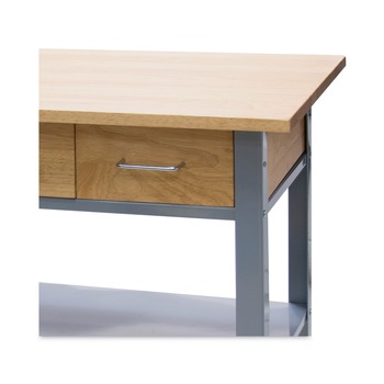 Vertiflex VF53039 3 Shelves 3 Drawers 35.5 in. x 19.75 in. x 34.25 in. Wood Countertop Serving Cart - Oak/Gray