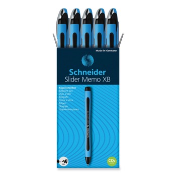 Schneider Slider Memo XB Extra-Bold 1.4 millimeter Stick Ballpoint Pen - Black Ink/Black/Light Blue Barrel (10/Box)