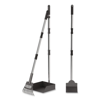 Furloo FLO3 37.8 in. Length Dog Pooper Scooper Set with Heavy-Duty Metal Tray, Rake and Spade - Black/Silver