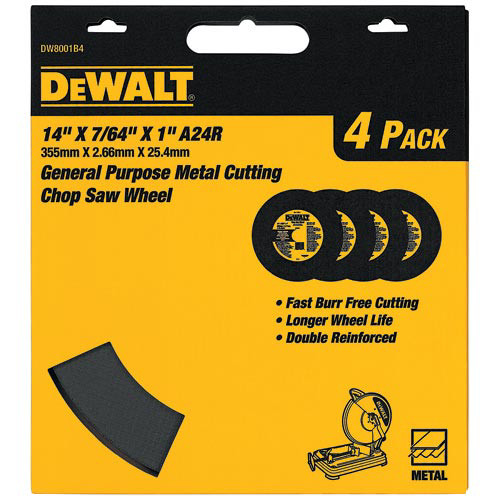Grinding Sanding Polishing Accessories | Dewalt DW8001B4 14 in. x 7/64 in. A24R High-Performance Metal Chop Saw Wheel (4 Pc) image number 0