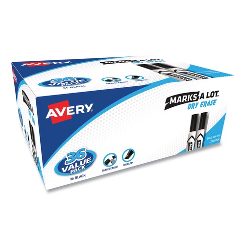 Office Jansan | Avery 98207 MARKS A LOT Broad Chisel Tip Desk-Style Dry Eraser Markers - Black (36/Pack) image number 0