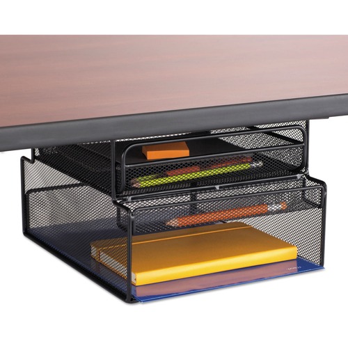  | Safco 3244BL Onyx 12.33 in. x 10 in. x 7.25 in. Under Desk Hanging Mesh Organizer with Drawer - Black image number 0