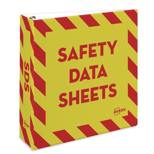Office Jansan | Avery 18952 11 in. x 8.5 in. 3 in. Capacity 3-Rings Heavy-Duty Preprinted Safety Data Sheet Binder - Yellow/Red image number 0