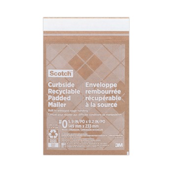 Scotch #0 Bubble Cushion Self-Adhesive Closure 7 in. x 11.25 in. Curbside Recyclable Padded Mailer - Natural Kraft (100/Carton)