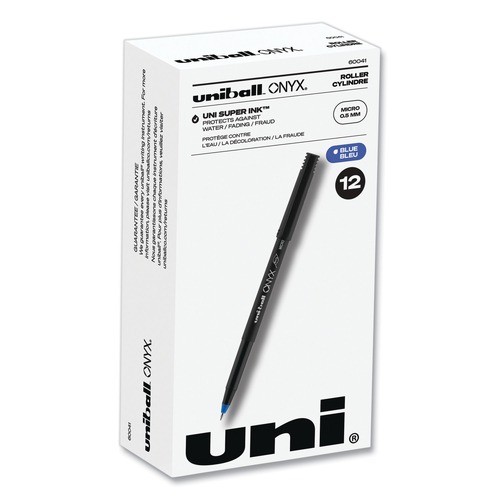 Pens | uni-ball 60041 ONYX Extra-Fine 0.5 mm Roller Ball Pen - Black/Blue Barrel (1-Dozen) image number 0