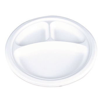 SCT 10 in. Diameter 3-Compartment ChampWare Molded Fiber Plate Tableware - White (500/Carton)