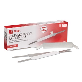 ACCO 1 in. Capacity 2.75 in. Center to Center Self-Adhesive Two-Prong Paper Fastener Bases - Matte Steel (100/Box)