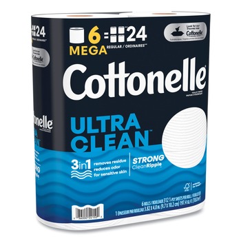 Cottonelle 55699 Ultra CleanCare 1-Ply Septic Safe Mega Rolls Strong Tissue Toilet Paper - White (36/Carton)