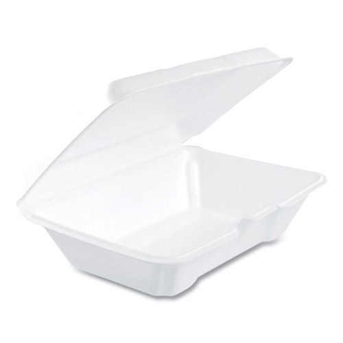 Food Trays, Containers, and Lids | Dart 205HT1 6.4 in. x 9.3 in. x 2.9 in. Foam Hinged Lid Containers - White (200/Carton) image number 0