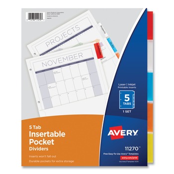 Avery 11.25 in. x 9.13 in. 5-Tab Insertable Dividers with Single Pockets - White (1-Set)