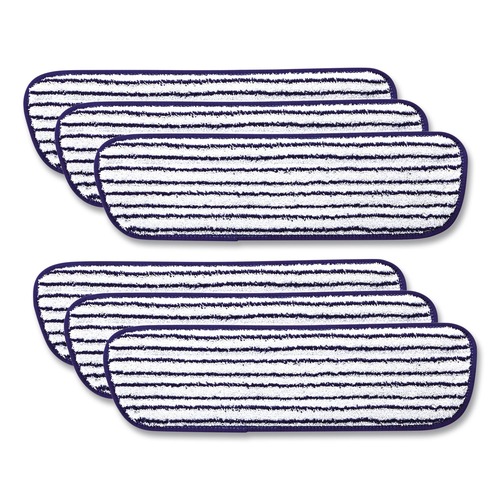 Mops | Rubbermaid Commercial FGQ80000WH00 18 in. x 5.5 in. Microfiber Finish Pad - Blue/White (6/Box) image number 0