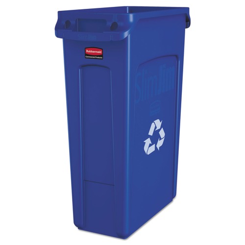 Trash & Waste Bins | Rubbermaid Commercial FG354007BLUE 23 Gallon Slim Jim Recycling Plastic Container with Venting Channels - Blue image number 0