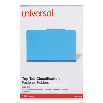 Universal Bright Colored Pressboard Classification Folders - Legal, Cobalt Blue (10/Box)