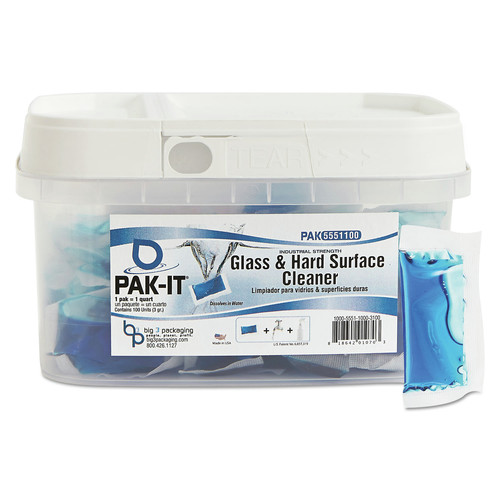 Glass Cleaners | PAK-IT BIG 5551203800CT Pleasant Scent Glass and Hard Surface Cleaner Packets (100-Piece/Tub, 8 Tubs/Carton) image number 0