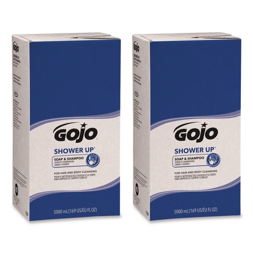 Cleaning & Janitorial Supplies | GOJO Industries 7530-02 5000 mL Refill Bag SHOWER UP Soap and Shampoo - Clean (2/Carton) image number 0