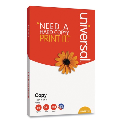  | Universal UNV28110RM 92 Bright 20 lbs. Bond Weight 11 in. x 17 in. Copy Paper - White (500/Ream) image number 0