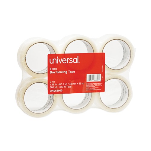  | Universal UNV63000 3 in. Core 1.88 in. x 60 yds. General-Purpose Box Sealing Tape - Clear (6/Pack) image number 0