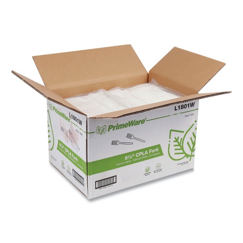 Cutlery | AmerCareRoyal L1801W Plastic Fork Heavyweight CPLA Cutlery - White (1000/Carton) image number 0