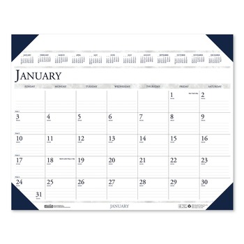 House of Doolittle 24 in. x 19 in. 12-Month (Jan to Dec) 2026 Executive Monthly Desk Pad Calendar - White/Blue Sheets/Blue Corners
