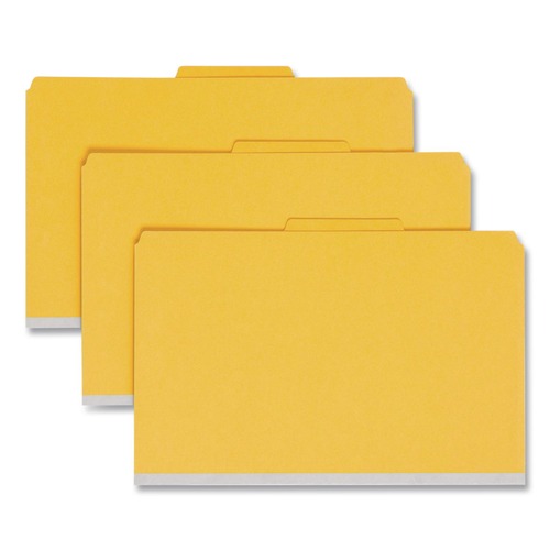 File Folders | Smead 19084 6 SafeSHIELD Fasteners 2 Dividers Legal Size 6-Section Pressboard Top Tab Pocket Classification Folders - Yellow (10/Box) image number 0
