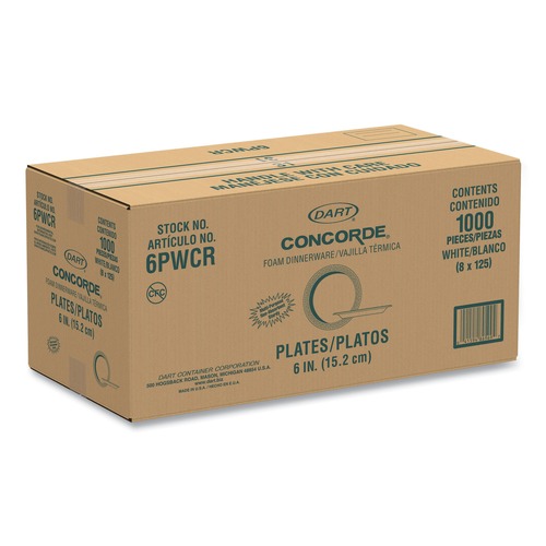Cutlery | Dart 6PWCR Concorde 6 in. Diameter Foam Plate - White (1000/Carton) image number 0