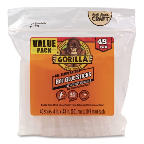 Office Jansan | Gorilla Glue 3034502 0.43 in. x 4 in. Hot Glue Sticks - Dries Clear (45/Pack) image number 0