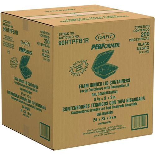 Food Trays, Containers, and Lids | Dart 90HTPFB1R 9.01 in. x 9.4 in. x 3.1 in. Insulated Foam Hinged Lid Containers - Black (200/Carton) image number 0
