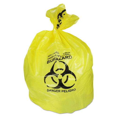 Trash Bags | Heritage A6043PY 30 in. x 43 in. 30 gal. 1.3 mil Healthcare Biohazard Printed Can Liners - Yellow (200/Carton) image number 0