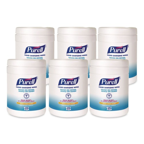Hand Wipes | PURELL 9113-06 6.75 in. x 6 in. Fresh Citrus Sanitizing Hand Wipes - White, (6/Carton) image number 0