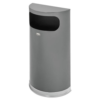 Rubbermaid Commercial FGSO820PLANT 9 Gallon Half Round Flat Top Waste Receptacle with Chrome Trim - Anthracite Metallic