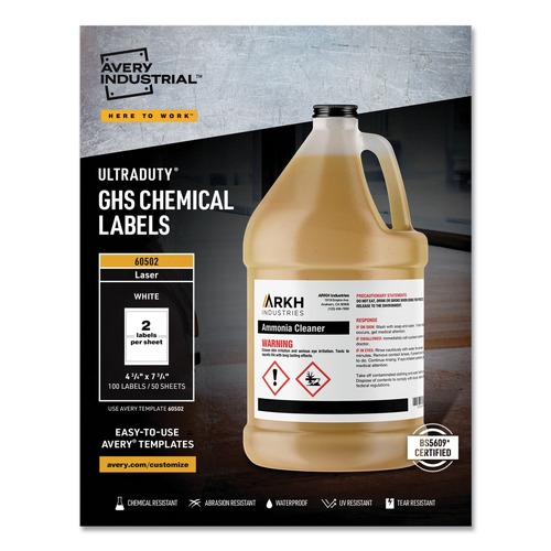 Office Jansan | Avery 60502 UltraDuty 4.75 in. x 7.75 in. GHS Chemical Waterproof and UV Resistant Labels - White (50/Box) image number 0
