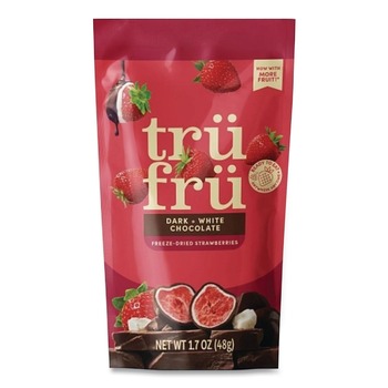 Tru Fru 10850048358338 1.7 oz. Packet Hyper-Dried Grab and Go Strawberries in White and Dark Chocolate (12/Carton)