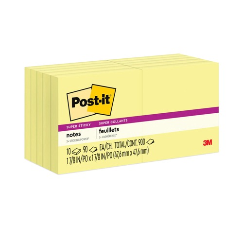 Office & Office Supplies | Post-it Notes Super Sticky 622-10SSCY 1.88 in. x 1.88 in. Pads - Canary Yellow (10/Pack) image number 0