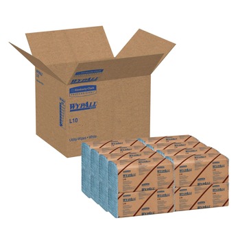 WypAll L10 9.38 in. x 10.25 in. 2-Ply Banded Windshield Wipers - Light Blue (140/Pack, 16 Packs/Carton)