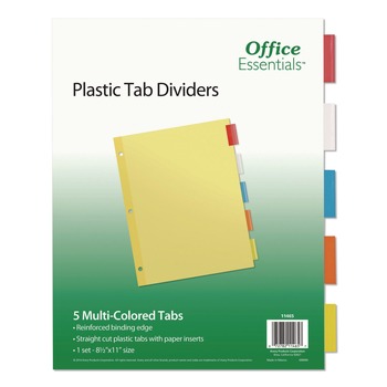 Office Essentials 11 in. x 8.5 in. 5-Tab Plastic Insertable Dividers - Assorted Tabs (1-Set)