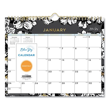 Blue Sky 11 in. x 8.75 in. 12-Month (Jan-Dec 2026) Baccara Dark Wall Calendar - White/Black/Gold Sheets