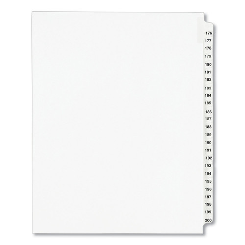 Office Jansan | Avery 01337 11 in. x 8.5 in. 25-Tab 176 to 200 Avery Style Preprinted Legal Exhibit Side Tab Index Dividers - White (1-Set) image number 0
