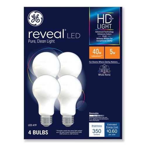 Light Bulbs | GE 46650 Reveal 5 Watts HDPlus LED A19 Light Bulb (4/Pack) image number 0