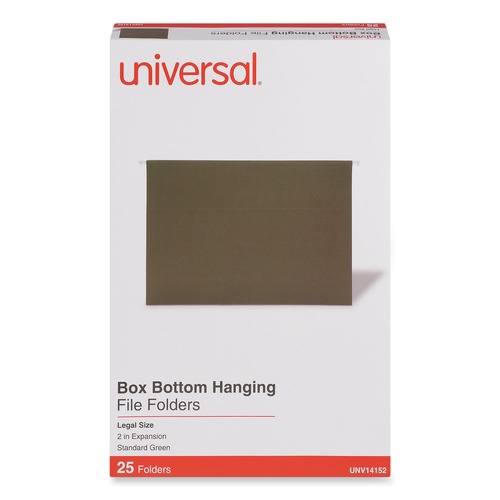 File Folders | Universal UNV14152 25/Box 1/5-Cut Tab, Box Bottom Hanging File Folders - Legal Size, Standard Green image number 0