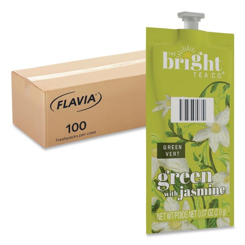 Tea | FLAVIA 48023 0.07 oz. Pouch The Bright Tea Co. Freshpack - Green with Jasmine (100/Carton) image number 0