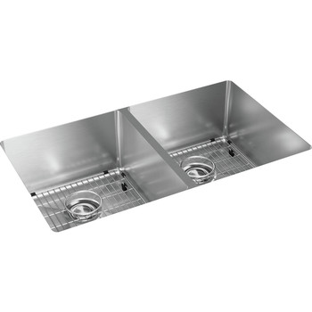 Elkay ECTRU31179TC Crosstown Undermount 31-1/2 in. x 18-1/2 in. x 9 in. Equal Double Bowl Stainless Steel Sink Kit with (2) Deep Strainers
