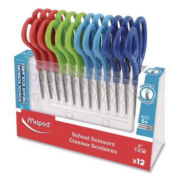 Maped Helix Essential 5.35 in. Long 2 in. Cut Length Pointed Tip School Scissors - Assorted Colors (1-Dozen)