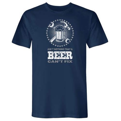 Shirts | Buzz Saw PR1233912X "Ain't Nothing That a Beer Can't Fix" Premium Cotton Tee Shirt - 2XL, Navy Blue image number 0